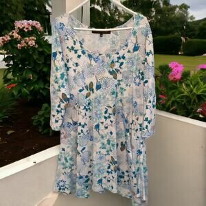 French Bazaar Women's Floral Printed Rhinestones Babydoll Style T Shirt Top L